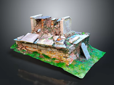 Ancient Stone Ruins Scenery With Weathered Stone Walls And Green Mossy Grass 3d model