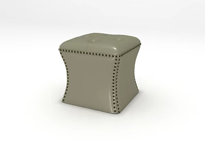Light Gray Upholstered Sofa Stool With Button Tufted Design And Rivet Details 3d model