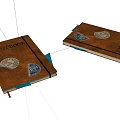 Vintage Leather Notebooks With Brown Cover And Emblems And Colored Bookmark Ribbons