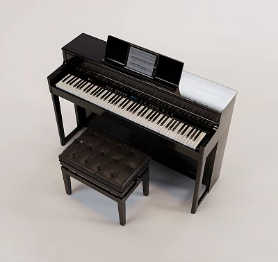 Black Piano Musical Instrument and Art Painting Supplies with Brushes Canvas and Wooden Easel 3d model