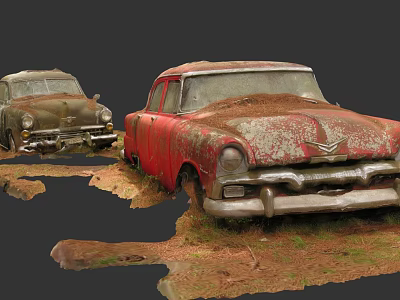 Vintage Rusty Old Cars Featuring Weathered Exterior And Dirt Covered Bodies 3d model