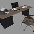 Modern Office Desk With Computer Keyboard Documents Filing Cabinet And Chair 3d model