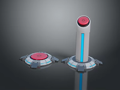 Cylindrical Equipment With Red Top Blue Light Strip And Base Stand Design Structure 3d model