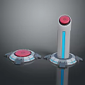 Cylindrical Equipment With Red Top Blue Light Strip And Base Stand Design Structure