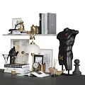 Elegant Decorative Ornaments Set With Bust Sculpture Table Lamp Framed Art Brass Accents And Books