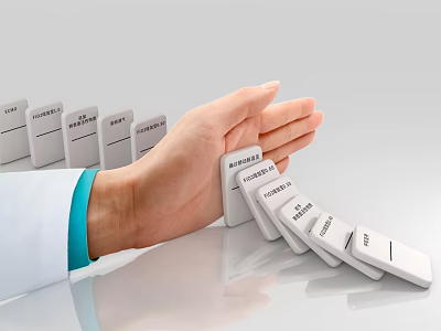 Hand Stopping Dominoes Labeled Diabetes Obesity Cancer To Prevent Chain Reaction 3d model