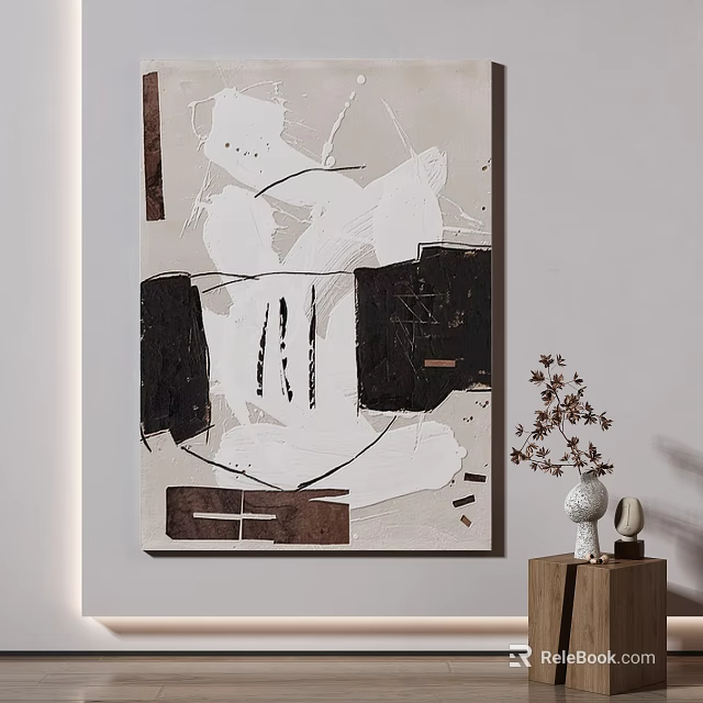 Abstract Painting On Wall With Ceramic Vase And Decorative Items 3d model