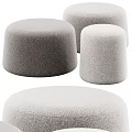 Modern Round Brown Leather and Light Gray Fabric Stools for Home Interior Design