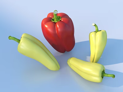 Colorful Fresh Red and Yellow Bell Peppers on Light Blue Surface 3d model