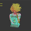 Decorative Planter With Green Plant Red Garland And Arch Design
