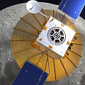 Satellite Orbiting Moon Emitting Purple Beam With Ring Effects In Space