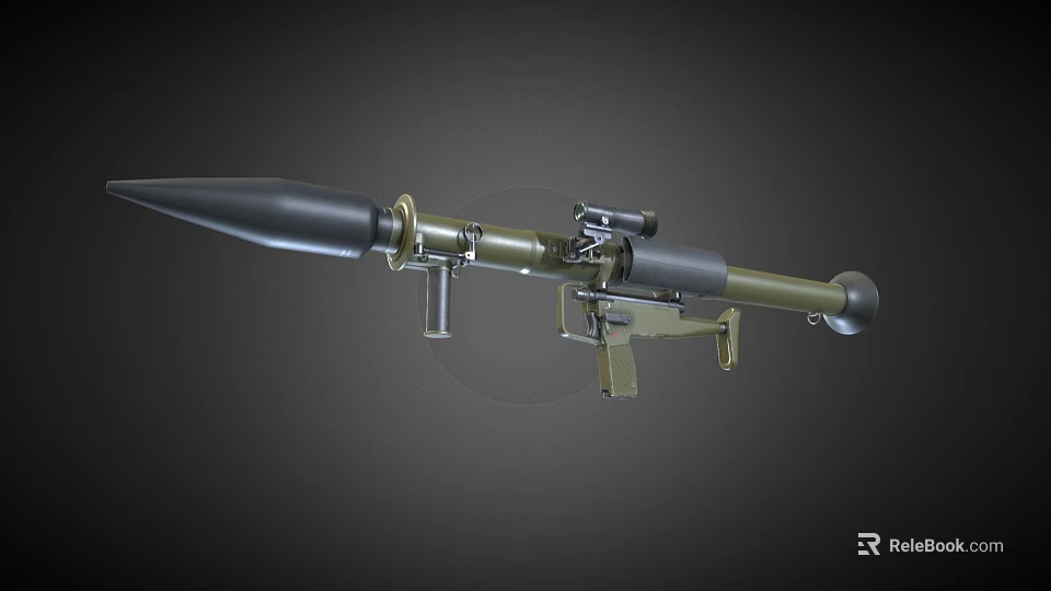 Military Rocket Launcher With Long Metal Tube And Tactical Sight Device 3d model 