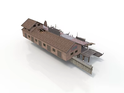 Traditional Architectural Building Model With Brown Roof And Brick Wall Details 3d model