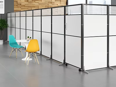 Modern Office Room Divider With Black Frame White Panels And Colorful Chairs In Workspace 3d model