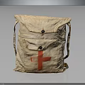 Vintage Canvas Medical Equipment Backpack With Red Cross Symbol And Straps