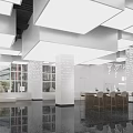Modern Bright Corporate Reception Front Desk Space With Creative Geometric Ceiling Lighting Design