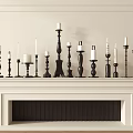 Black Candle Holders With White Candles On Decorative Fireplace Mantel Various Styles