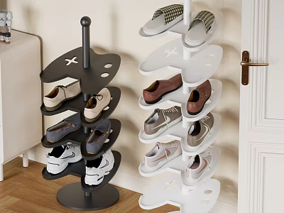 Modern Spiral Multi Layer Shoe Rack in Black and White for Indoor Entryway Holding Shoes 3d model