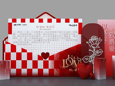 Romantic Love Letter In Red White Checkered Envelope With Heart And Rose Decor 3d model