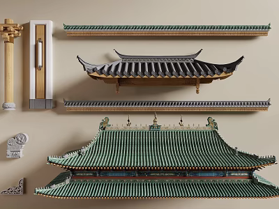 Ancient Traditional Chinese Architecture With Classic Roof Structure Green Glazed Tiles And Ornate Eaves 3d model