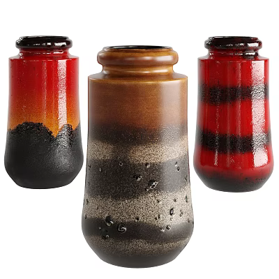 Modern Decorative Ceramic Vases with Red Brown Black Gradient Striped Speckled Design 3d model