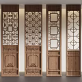 Traditional Chinese Wooden Screens With Carved Lattice Patterns And Decorative Panels