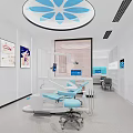 Modern Dental Clinic Interior Featuring Blue Treatment Chair Medical Equipment And Wall