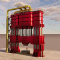 Industrial Equipment With Multi Level Platforms Piping Staircase And Steel Columns