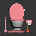Pink Toilet Living Supplies With Seat Brush Paper Roll And Floor Mat