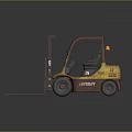 Yellow Industrial Forklift With Red Mast Load Forks Cabin And Wheels