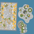 Park Landscape Design Layout with Geometric Green Spaces Circular Areas and Trees 3d model