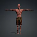Zombie Creature With Bald Head Bloodstained Skin Green Tattered Shorts And Outstretched Arms 3d model