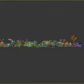 Cartoon Scene Featuring Colorful Various Shaped Plants Scattered on Dark Background