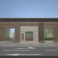 Modern Architectural Entrance Gate Design With Illuminated Columns Greenery And Roadside Car