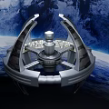 Detailed Orbiting Space Station Structure With Earth Background And Ring Design