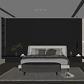 Modern Bedroom Interior Design With Dark Wall Bedhead Bedside Tables And Area Rug