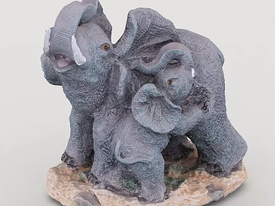 Detailed Family Elephant Sculpture Featuring Three Elephants Artistic Decorative Figurine 3d model