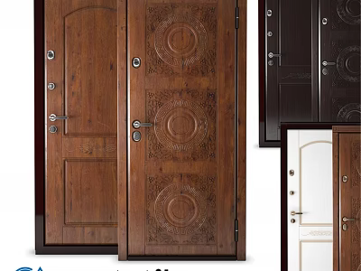 Swing Doors With Wooden Carved Patterns In Brown White Black For Interior Use 3d model