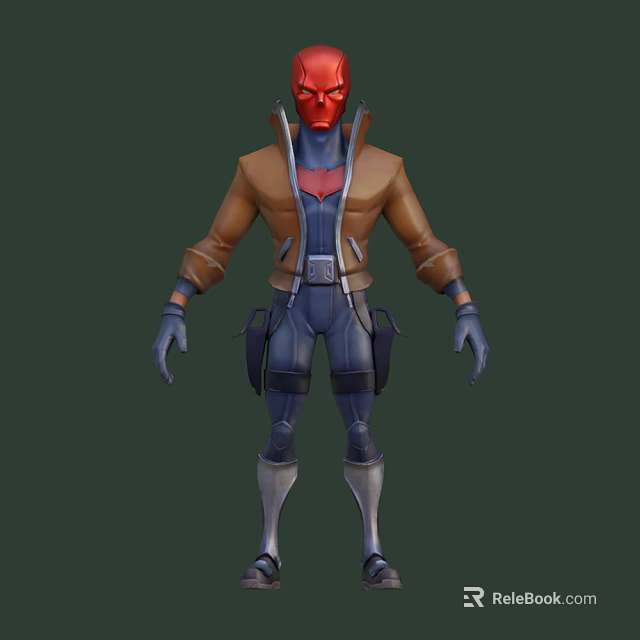 Game and Movie Character With Red Mask Brown Jacket Blue Outfit and Tool Belt 3d model 
