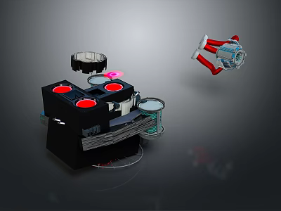 Black Electronic Device With Red Circular Elements Transparent Components And Red White Mechanism Parts 3d model