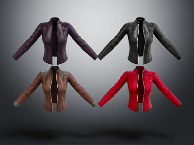 Stylish Colorful Leather Jackets in Purple Black Brown Red with Studs and Quilted Design 3d model