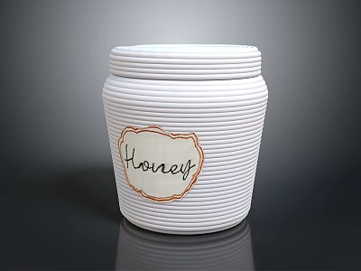 White Ribbed Honey Jar With Decorative Oval Label And Smooth Surface 3d model