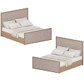 Modern Double Bed With Curved Pattern Headboard Wooden Frame And Soft Pillows 3d model