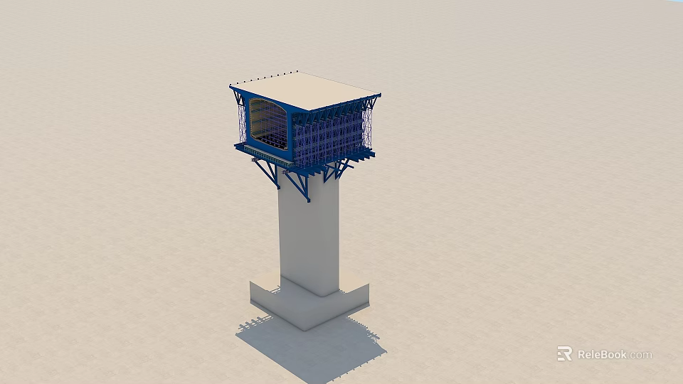 Architectural Tower Component With White Column Blue Framework And Top Platform 3d model