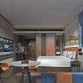 Modern Hotel Room Interior Design With Comfortable Bed Sofa TV And Decorative Wall Curtains