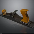 Wooden Hand Plane With Orange Handle And Metal Base For Woodworking