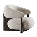 Modern Beige Fabric Armchair With Curved Arms Rounded Seat And Black Legs