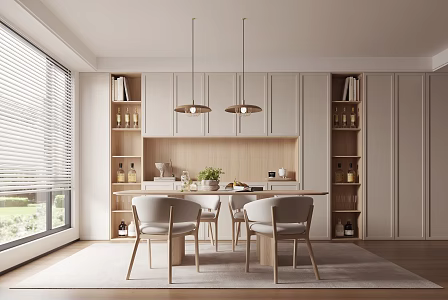 Quiet Restaurant Original Wood Color Restaurant Zen Restaurant Dining Tables and Chairs 3d model