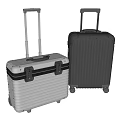 Two Different Sizes Metallic Suitcases With Telescopic Handles Wheels And Striped Design