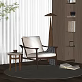 Comfortable Lounge Chair with Beige Cushion Wooden Frame and Side Table